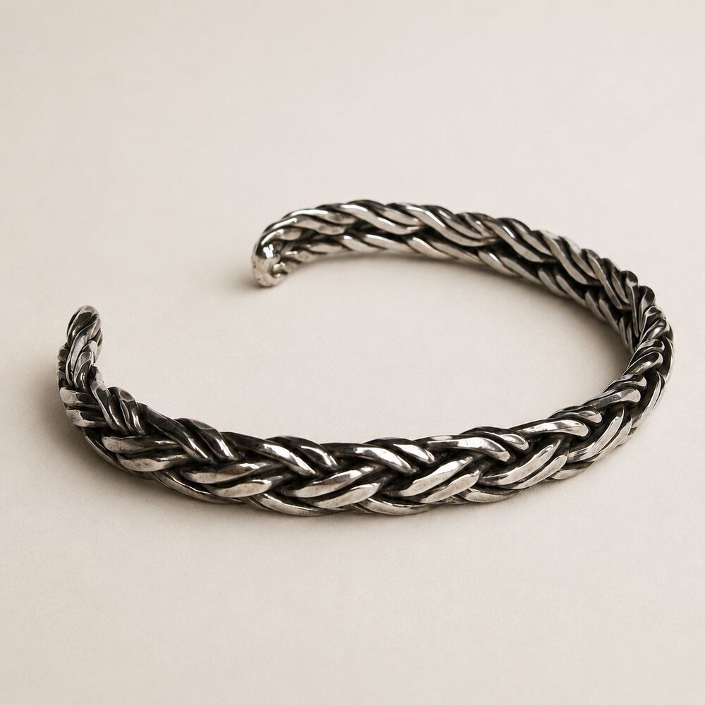 Vintage Southwestern Sterling Silver Rope Twisted Artisan Cuff Bracelet, 19.95 g